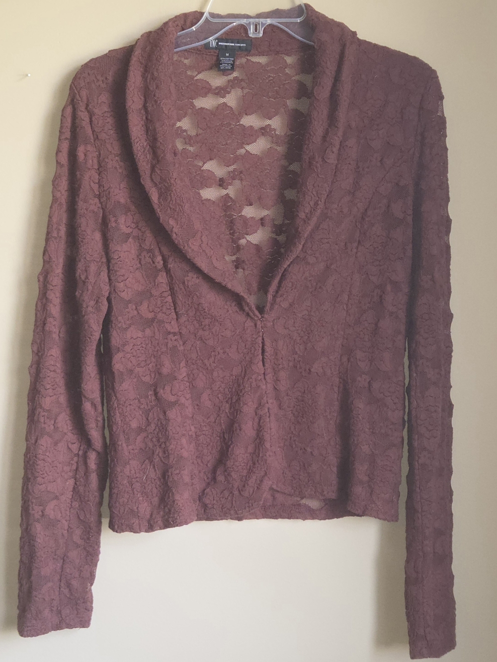 INC International Concepts Mauve Lace Open-Front Cardigan